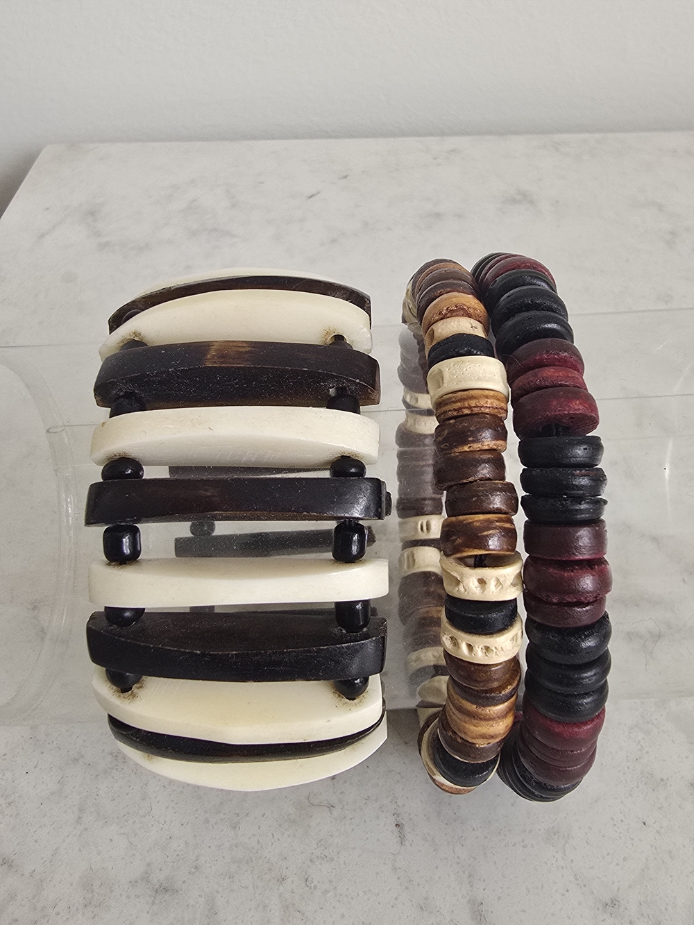 Bone & Wood Bracelets, Stack Of 3